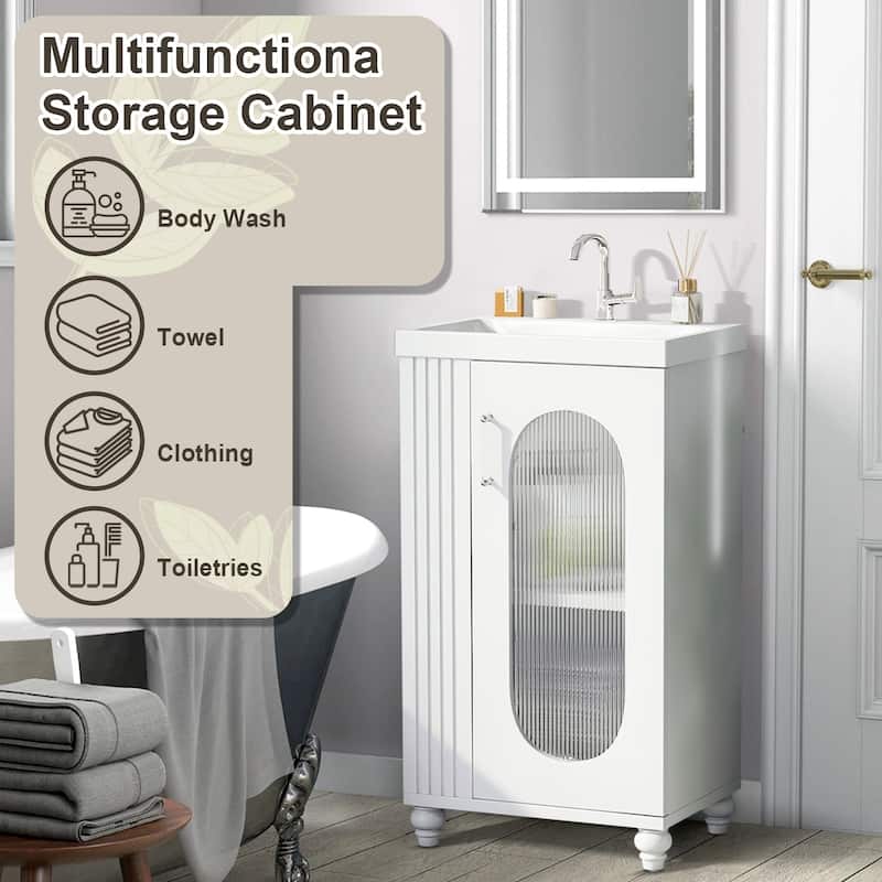 20" Bathroom Vanity with Ceramic Sink,Two-tier Shelf,Adjustable Shelf,Solid Wood and MDF