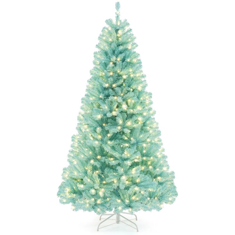 Gymax 7 FT Artificial Xmas Tree w/ 1040 Branch Tips 380 Warm White LED - See Details