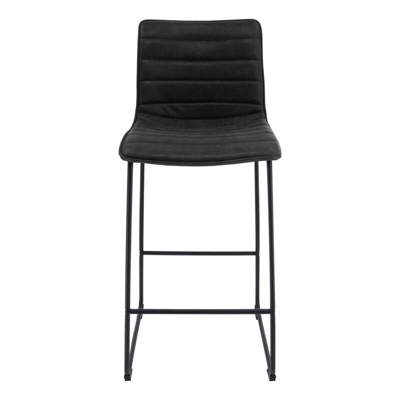 LeisureMod Brooklyn Modern Leather Barstool with Black Sled Base Set of 2 - 29.9