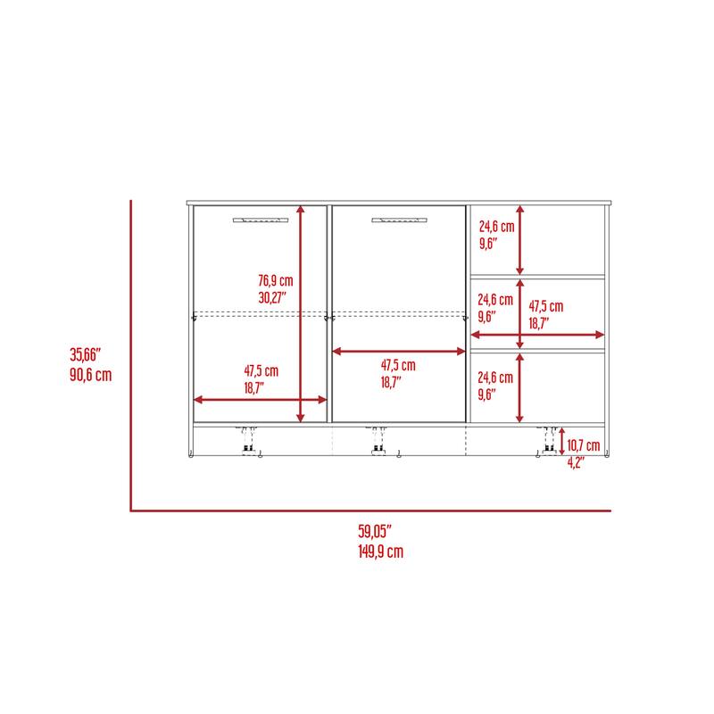 Multi-functional Kitchen Island Cart with Storage Cabinets and Open Shelves, 59.05"W x 26.37"D, White and Dark Brown Finish
