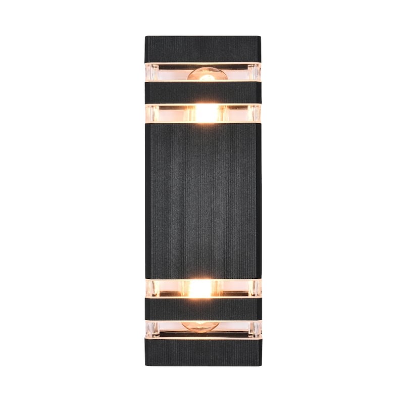 2-Light Mid-Century Modern Black Linear Square Waterproof IP54 Outdoor Lantern Wall Sconces
