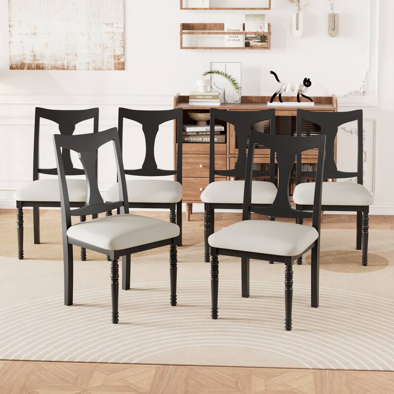 7-Piece Dining Table Set with Rustic Extendable Dining Table, Padded Dining Chairs with High Backrest