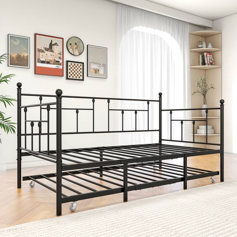 Twin Size Black Metal Daybed with Trundle