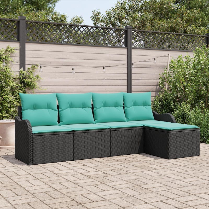 vidaXL 5/6 Garden Sofa Set with Cushions Black/Brown/Grey Poly Rattan - 90.9 x 24.4 x 27.2 - Black without table