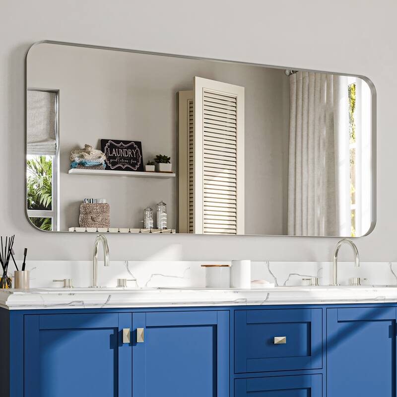 Stylish Rounded Aluminum Framed Bathroom Mirror – Full Length Wall Accent Mirror for Elegant Home Decor