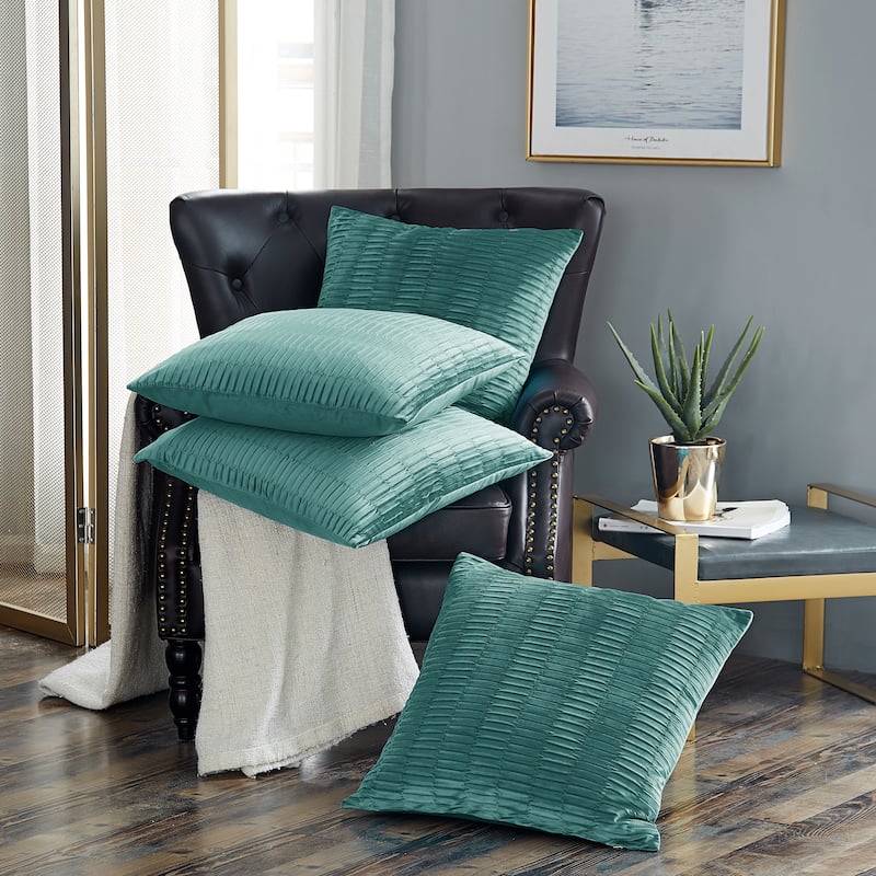 Agnew Pleated Velvet Decorative Throw Pillow Cover Set, NO INSERT - 20" x 20" - North Sea