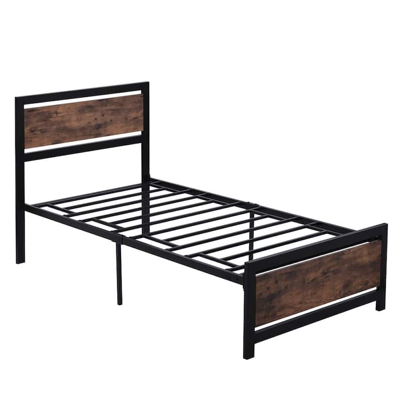 Metal and Wood Bed Frame Platform Bed