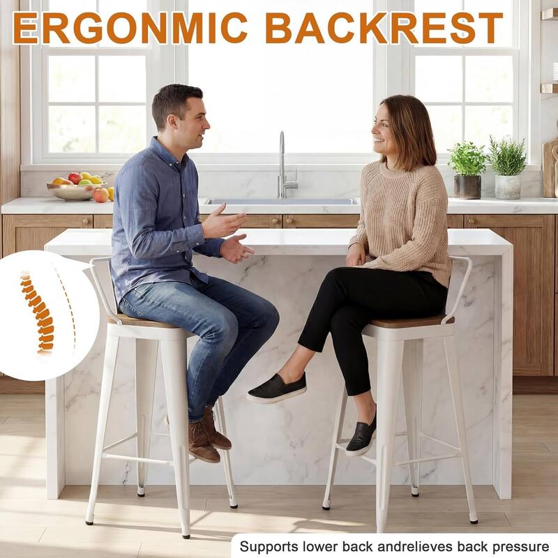 Swivel Counter & Bar Stools with Metal Frame Farmhouse 26" and 30" Seat Height Kitchen Barstools with Low Back and Wooden Seat