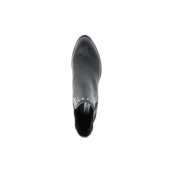 black leather almond toe booties