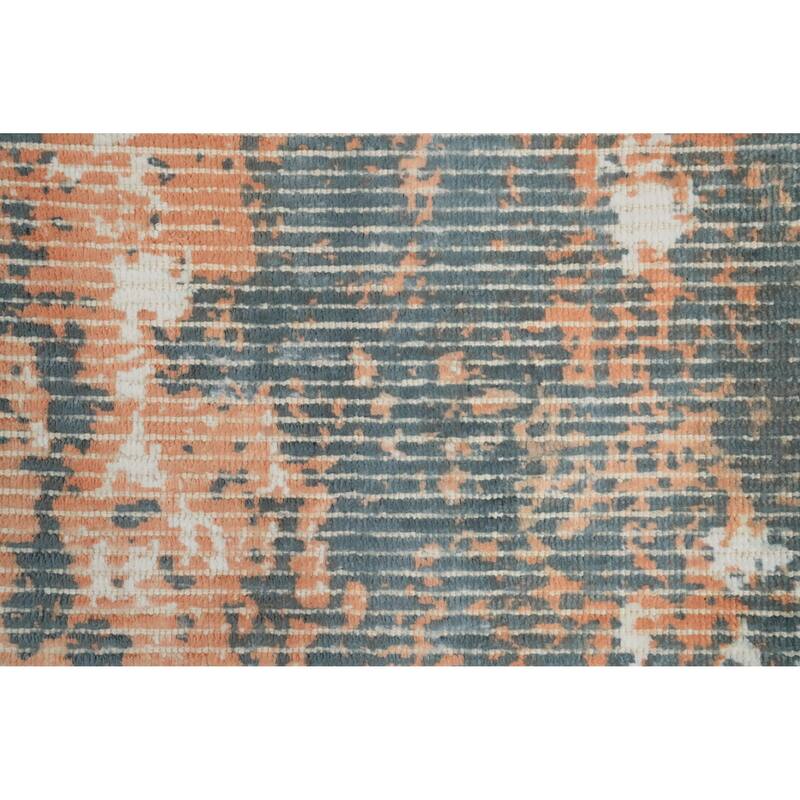 Hand Knotted Oriental Viscose Silk Carpet Modern All-Over Navy Blue & Blues Abstract Area Rug - 4' 0'' X 2' 0''