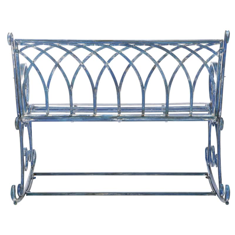 SAFAVIEH Jakayla Victorian Scroll Iron Outdoor Rocking Bench - 43 In. W x 33 In. D x 37 In. H - 43Wx33Dx37H