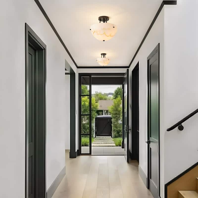 Starsky 2-Light Bowl Veined Faux Alabaster Semi Flush Mount