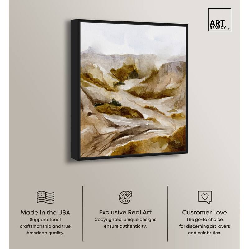 Art Remedy Winter End Rock Mountain Framed Landscape 1 Piece Canvas Wall Art Watercolor Style
