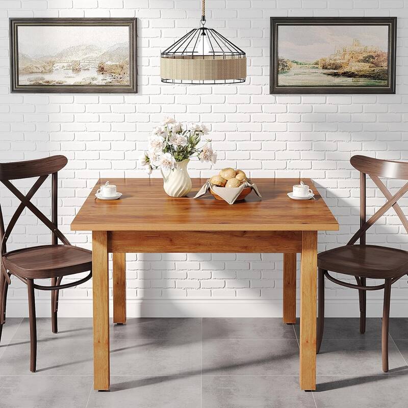 Square Wood Dining Table, Farmhouse Kitchen Table for Living/Dining Room