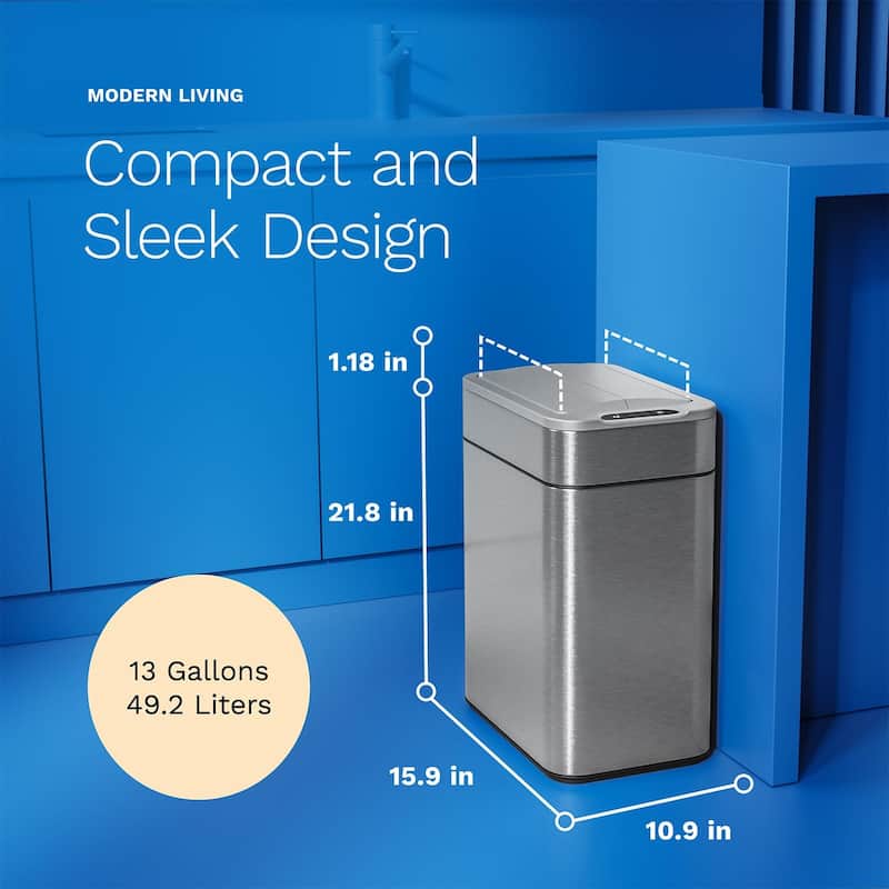 hOmeLabs 13 Gallon Kitchen Trash Can - Retractable Sensor Butterfly Lid, Easy Clean, Battery-Operated - Stainless Steel