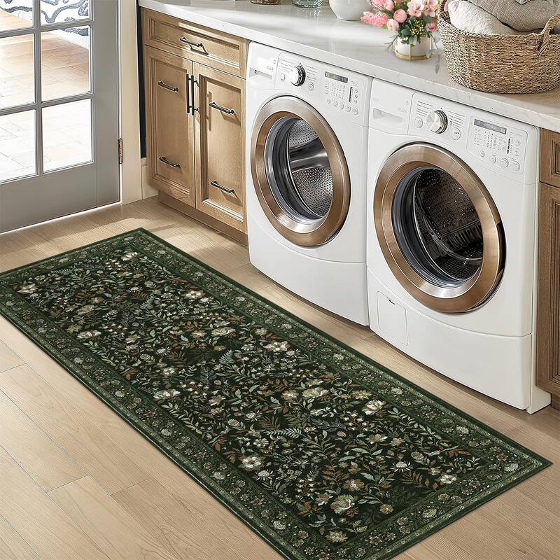 Botanical Area Rugs for Living Room Floral Leaves Pattern Rug Washable Farmhouse Soft Non-Slip Accent Carpet