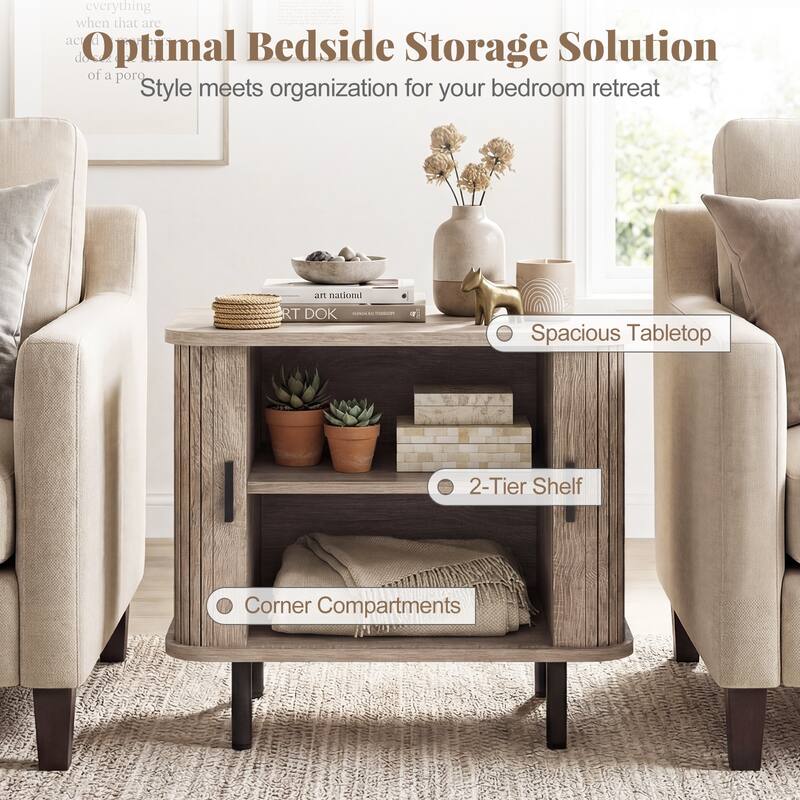 Gymax End Table Modern Mid Century Nightstand w/Sliding Tambour Doors