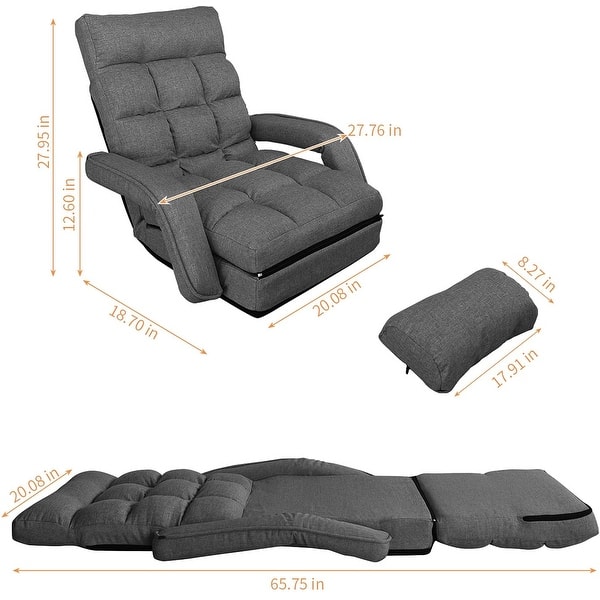 dimension image slide 5 of 7, Adjustable 6-Position Floor Chair Folding Lazy Gaming Sofa,Indoor Chaise Lounge Sofa