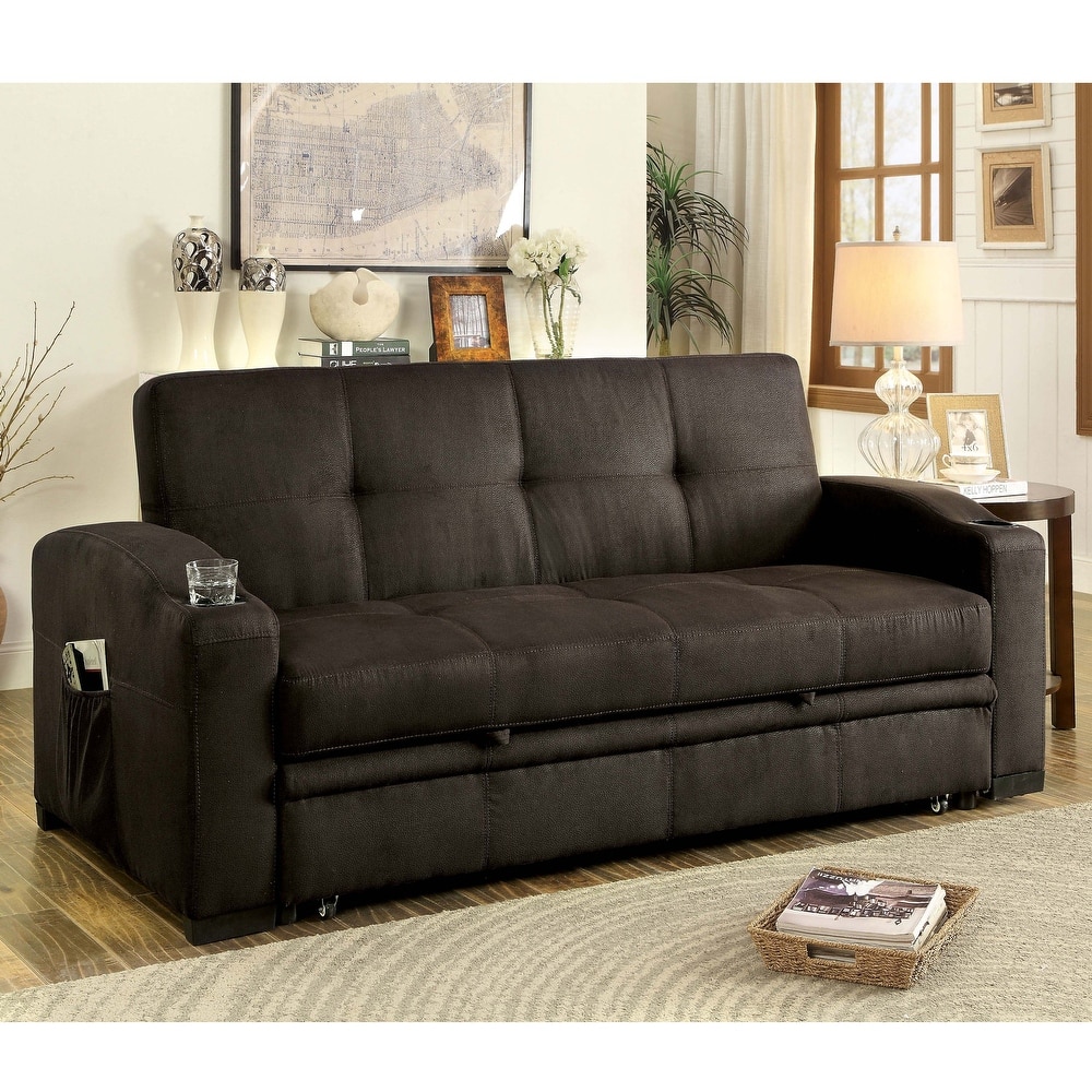 Kore Transitional Brown Fabric Tufted Storage Futon Sofa by Furniture of America