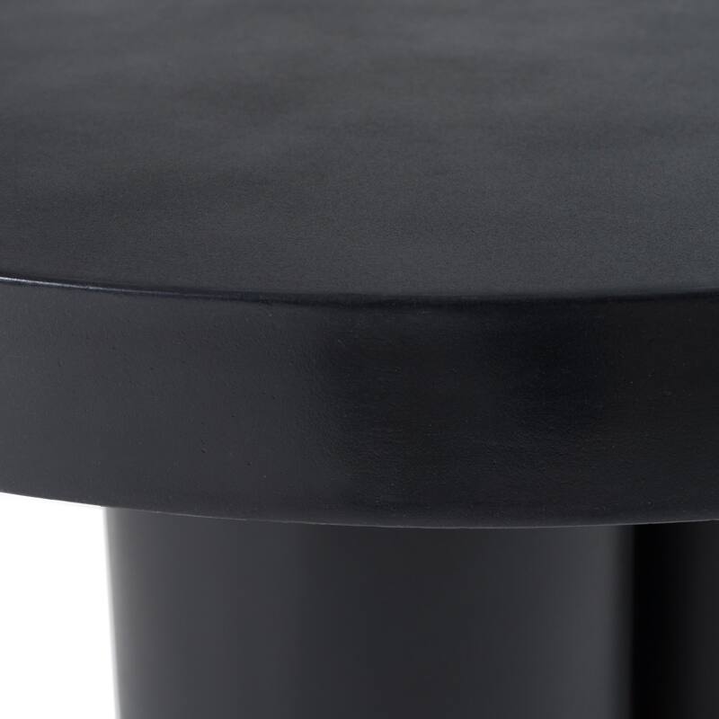 Cid Run Coffee Table, Abstract Black Concrete Base, Round 30 Inch Top