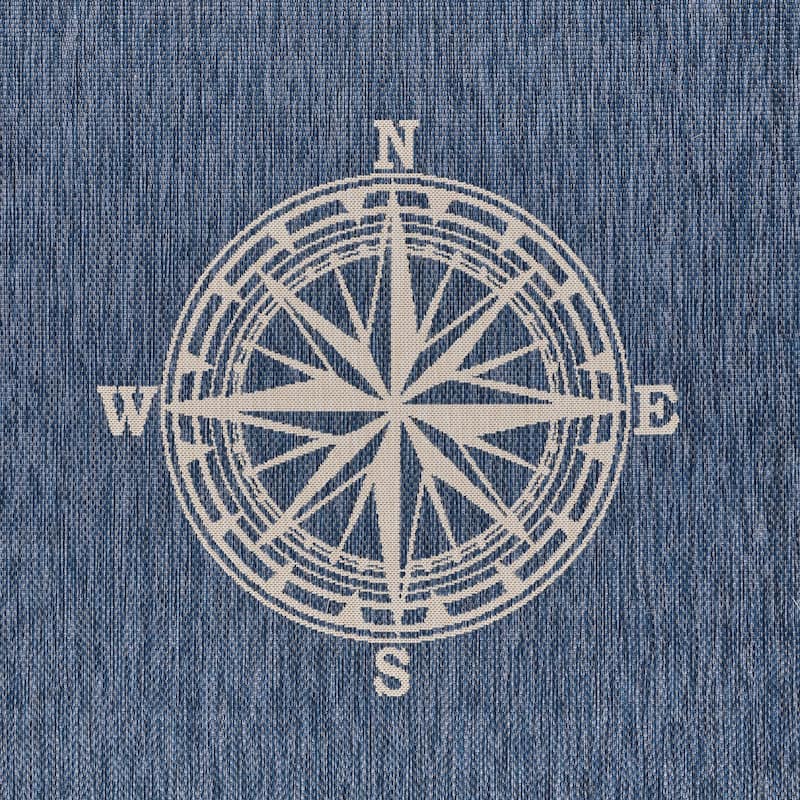 Sevita Tides Nautical Compass Blue/White Indoor/Outdoor Area Rug - 1'10" x 3'