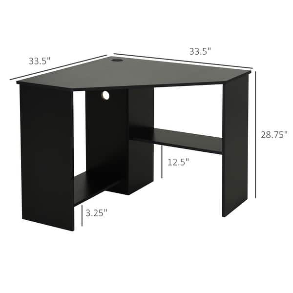 dimension image slide 1 of 3, HOMCOM Corner Computer Desk with Storage Shelf, Writing Table Study Workstation for Home Office