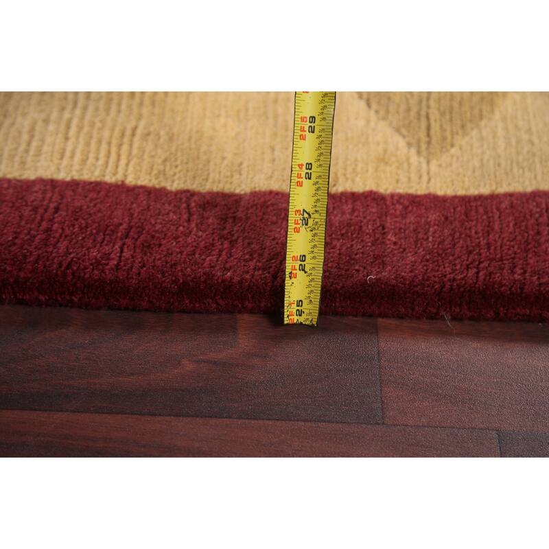 Vegetable Dye Geometric Oriental Nepalese Wool Area Rug Hand-knotted - 6'2" x 9'5"
