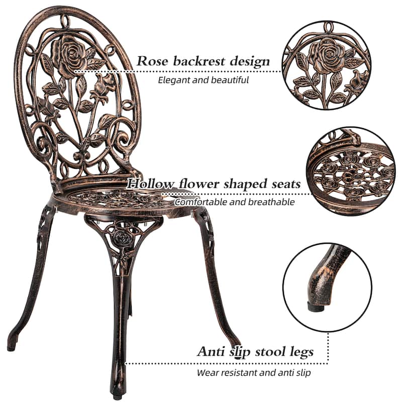 3-Piece Aluminum Outdoor Patio Rose Sets With Table
