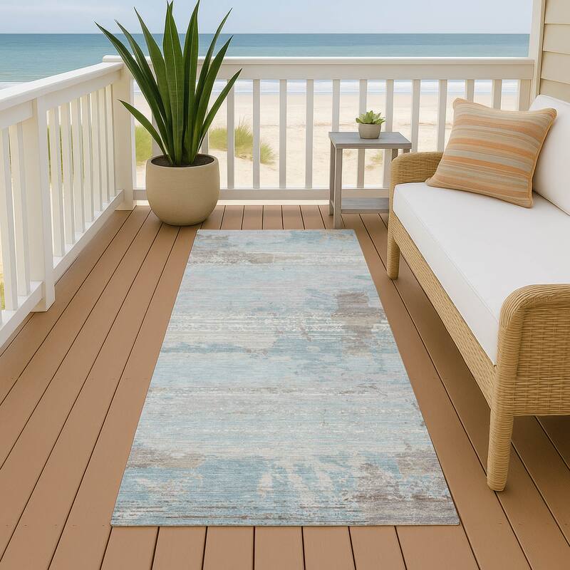 Machine Washable Indoor/ Outdoor Chic Veta Chantille Rug - Sky - 2'3" x 7'6"