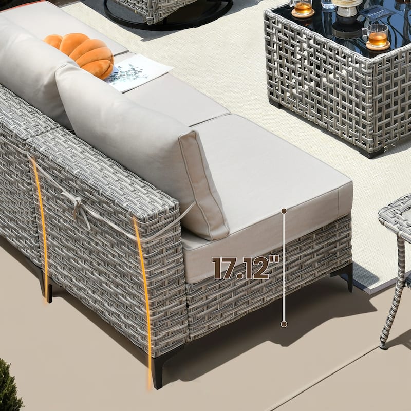 XIZZI 7-piece Outdoor Patio Furniture Rattan Wicker Modular Sofa Set with Table