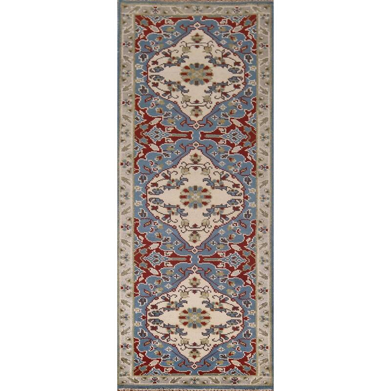 Blue Kazak Oriental Runner Rug Hand-Knotted Wool Carpet - 2'8"x 8'2"