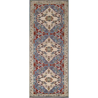 Blue Kazak Oriental Runner Rug Hand-Knotted Wool Carpet - 2'8"x 8'2"