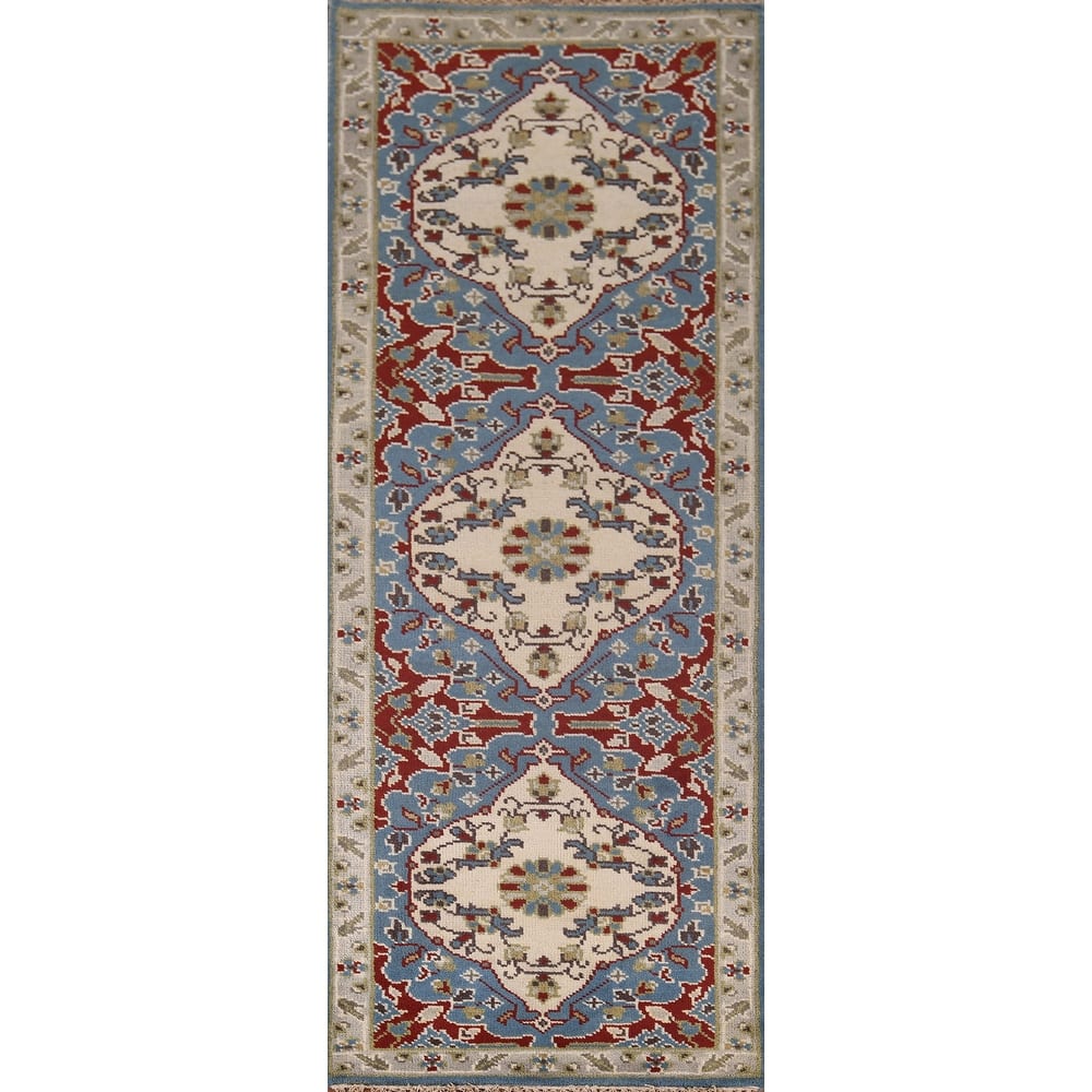 Blue Kazak Oriental Runner Rug Hand-Knotted Wool Carpet - 2'8"x 8'2"