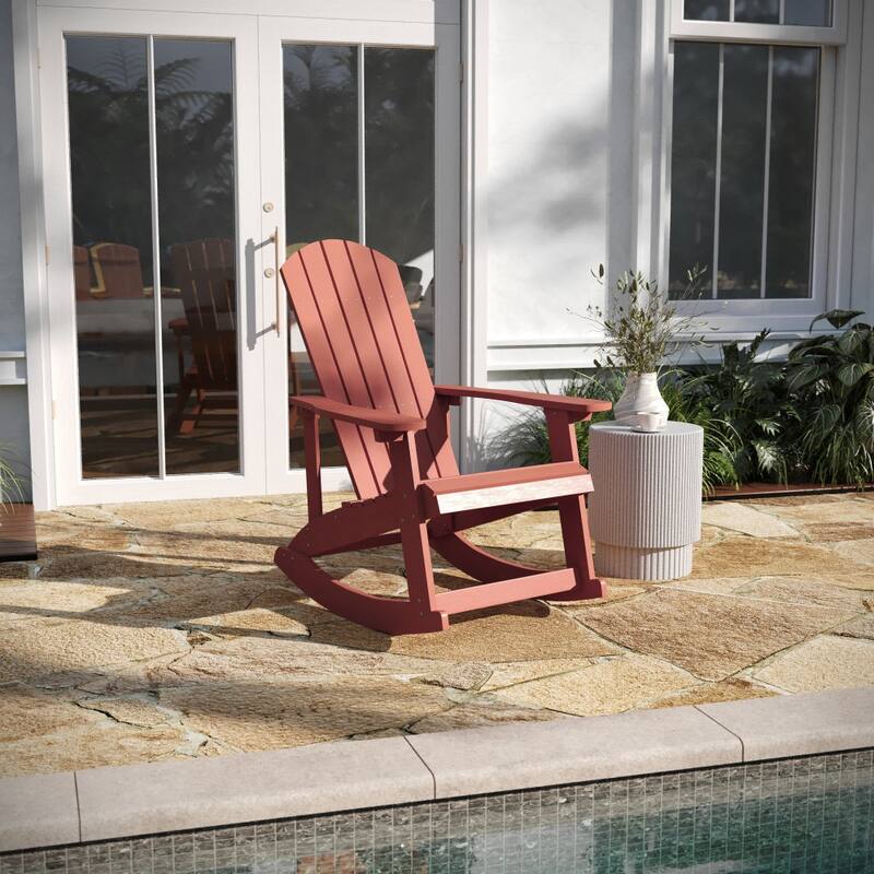 Adirondack Style Poly Resin Wood Rocking Chair for Indoor/Outdoor Use - Red