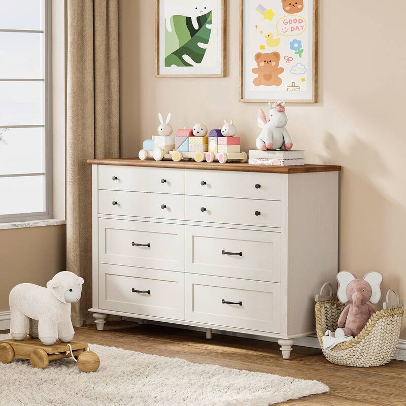 Kids Dresser with 7/8 Drawers for Bedroom, Wide Dresser for Kids Room - Off White - 8-drawer