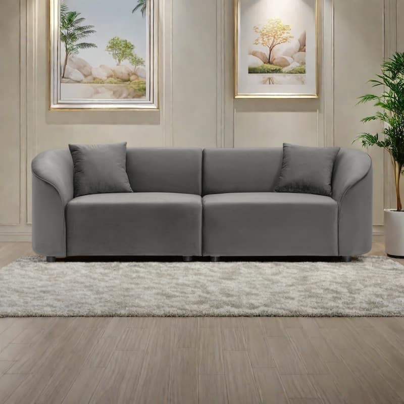 87.25" Velvet 3-Seater Sofa with Ergonomic Support and Solid Frame - Luxurious Statement Piece - Grey