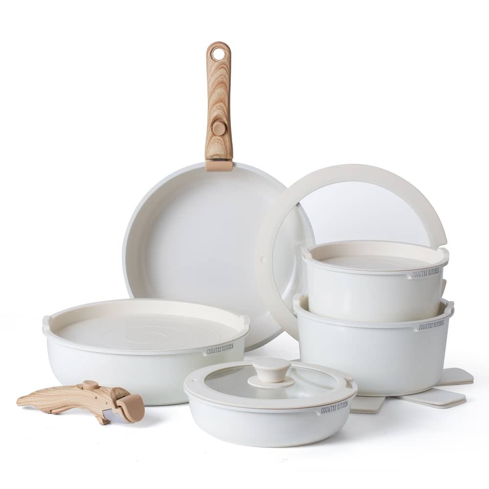 Country Kitchen 16 Piece RV Cookware Set Ceramic with Removable Handle Oven Safe.