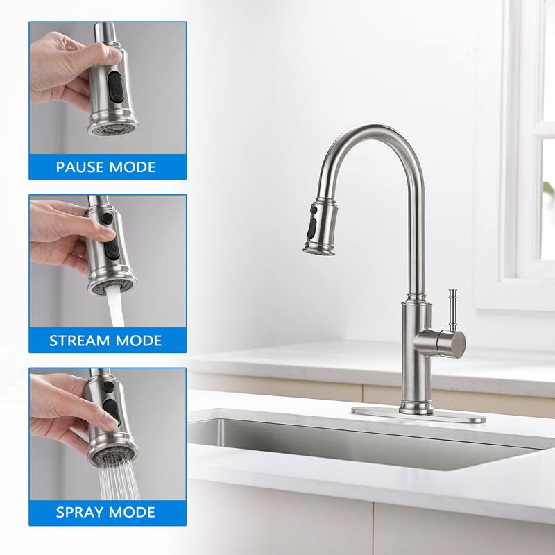 Pull Down Kitchen Faucet Pull Out Sprayer with Soap Dispenser