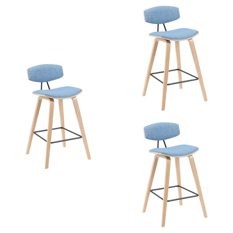 Fox Mid-Century Bar Stool, Upholstered Counter Height Chair with Bentwood Legs