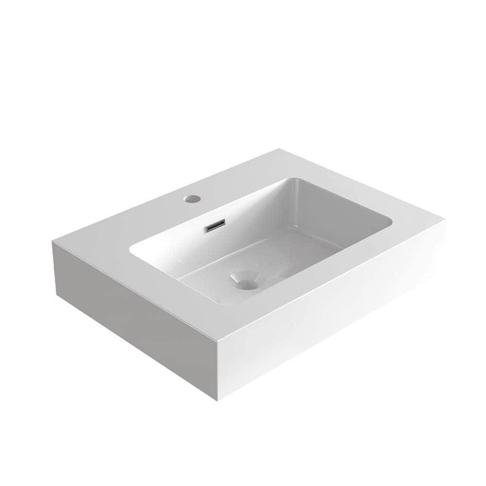 CITTANEO Modern Rectangular Bath Sink for Vanity Top, Solid Surface Vanity Sink with Gel Coat Finish, Single Hole Faucet