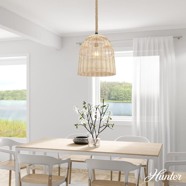 slide 2 of 4, Hunter Baskel 1-Light Large Pendant Ceiling Light - Kitchen, Dining Room, Entry - Rattan, Transitional Rattan