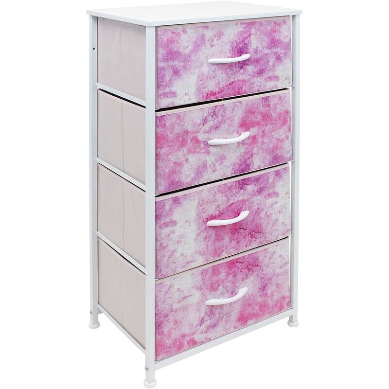 4 Drawer Bedside Nightstand Chest Tower Bedroom Dresser, Pastel Colors - Tie-Dye Pink