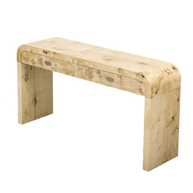 Wood Veneer Modern Entryway Table with Curved Table Top Edges, Accent Wood Grain Console Table with 2 Drawers