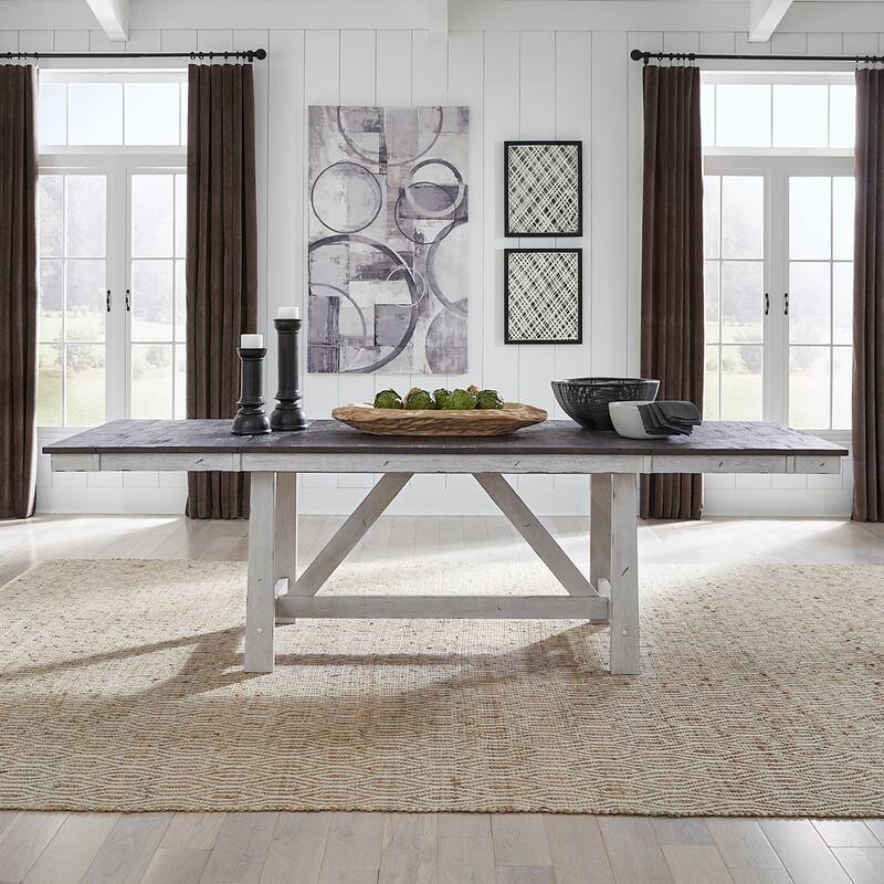 Farmhouse Two Tone White Optional 7 Piece Trestle Table Set