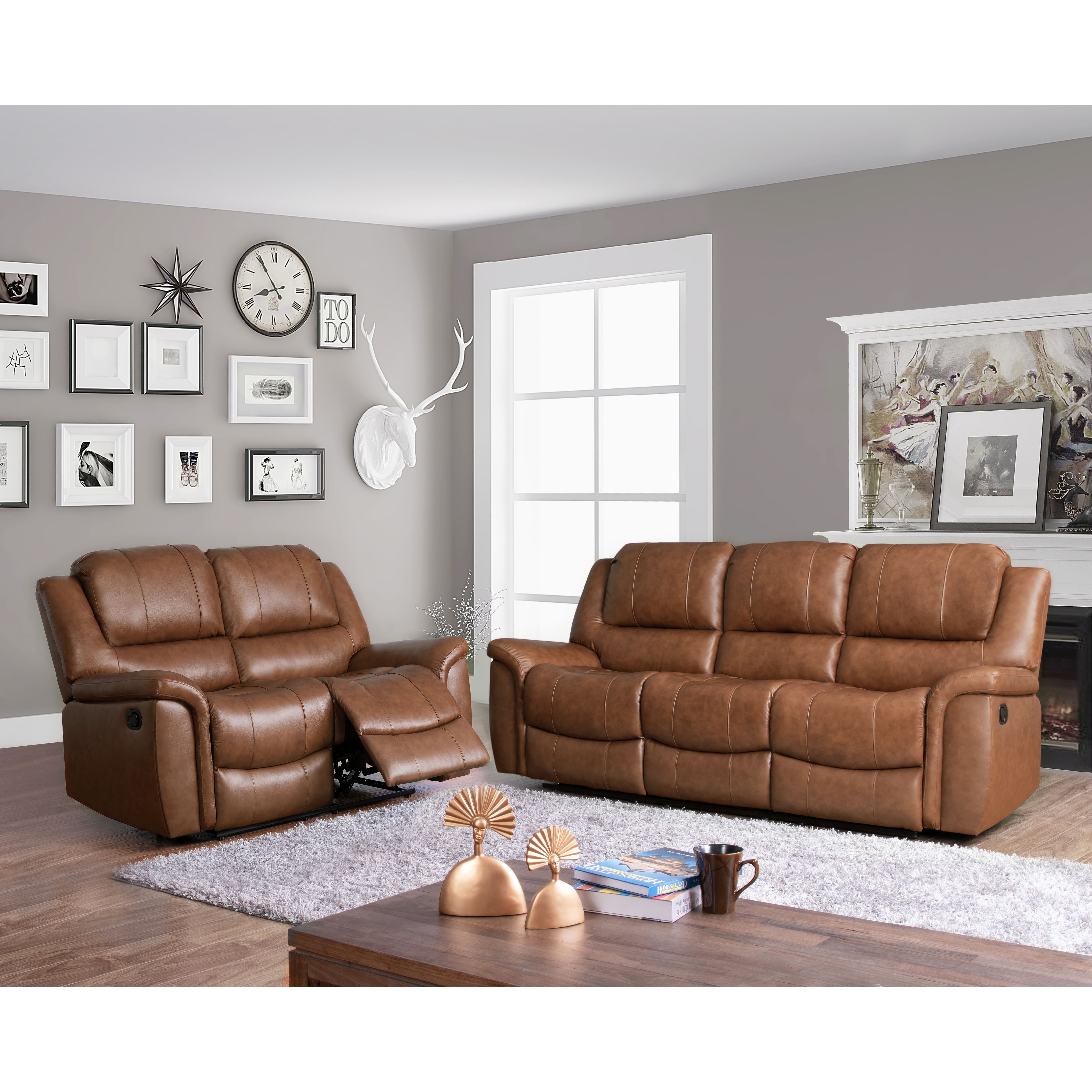 Copper Grove Forbach Top Grain Sofa And Loveseat Reclining Set Overstock 28094029