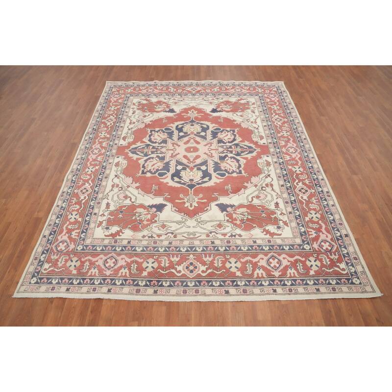 Hand Knotted Oriental 100% Wool Carpet Traditional Medallion Oranges & Rust Heriz (serapi) Area Rug - 9' 10'' X 8' 0''