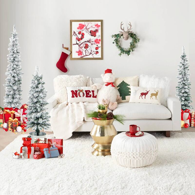 Gymax Potted Artificial Christmas Tree Set of 3 w/ 3/4/5 FT Faux Trees