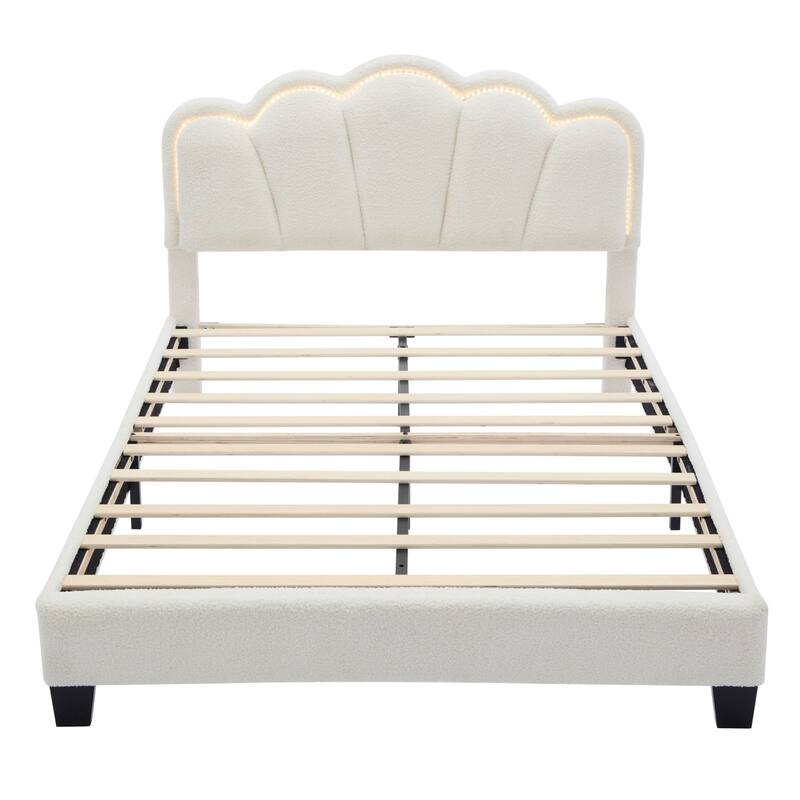 Upholstered bed with LED lights