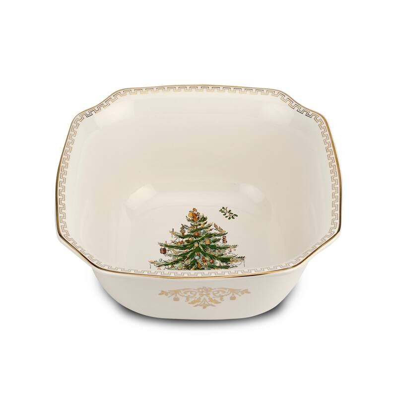 Spode Christmas Tree Gold 10 Inch Square Bowl - 10-Inch - 10-Inch