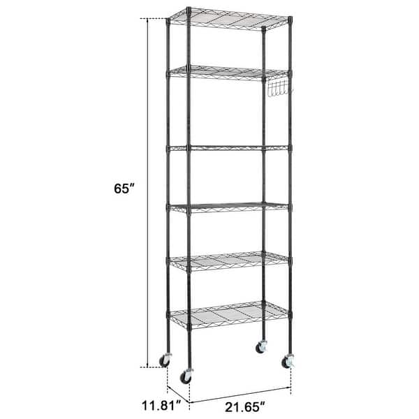 6Tier Steel Wire Shelving Rck with Wheels Black Bed Bath & Beyond
